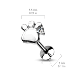 Internally Threaded Paw Print Body Jewellery with Yellow Gold Plating. Labret, Monroe, Tragus and Cartilage Earrings.