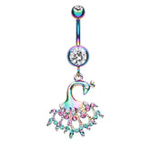 Metallic Rainbow Peacock Navel Ring - Dangling Belly Ring. Navel Rings Australia.