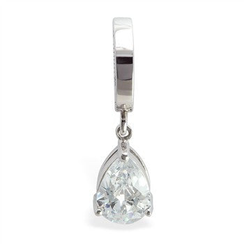 TummyToys® Larme CZ Surgical Steel Dangling Pear - TummyToys® Patented Clasp. Navel Rings Australia.
