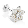 Pearl Flower Diamond Centre Earring by Maria Tash in 14K White Gold. Flat Stud.