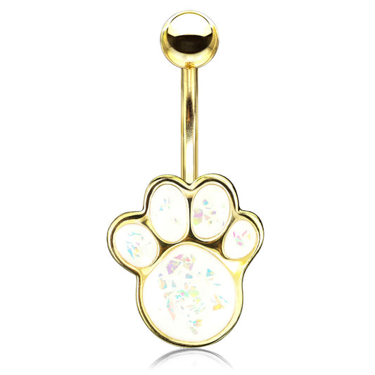Paw Pals Opal Belly Bar with Gold Plating - Fixed (non-dangle) Belly Bar. Navel Rings Australia.