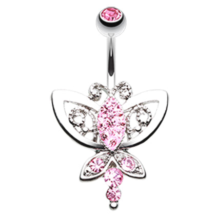 Candy Pink Butterfly Navel Ring - Fixed (non-dangle) Belly Bar. Navel Rings Australia.
