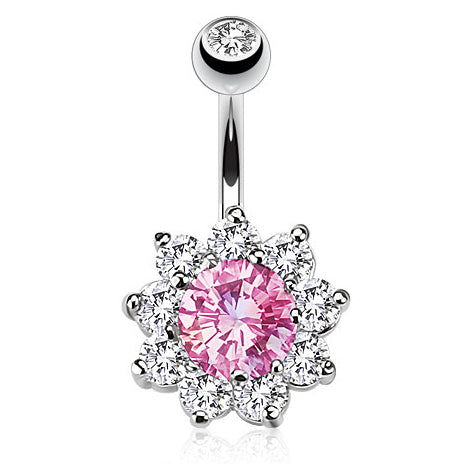 Pink Jaipur Belly Ring - Fixed (non-dangle) Belly Bar. Navel Rings Australia.
