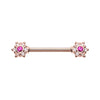 Trixie Pink Flower Burst Nipple Barbell in Rose Gold