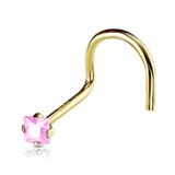 Square Gem Corkscrew Nose Ring in 14K Yellow Gold