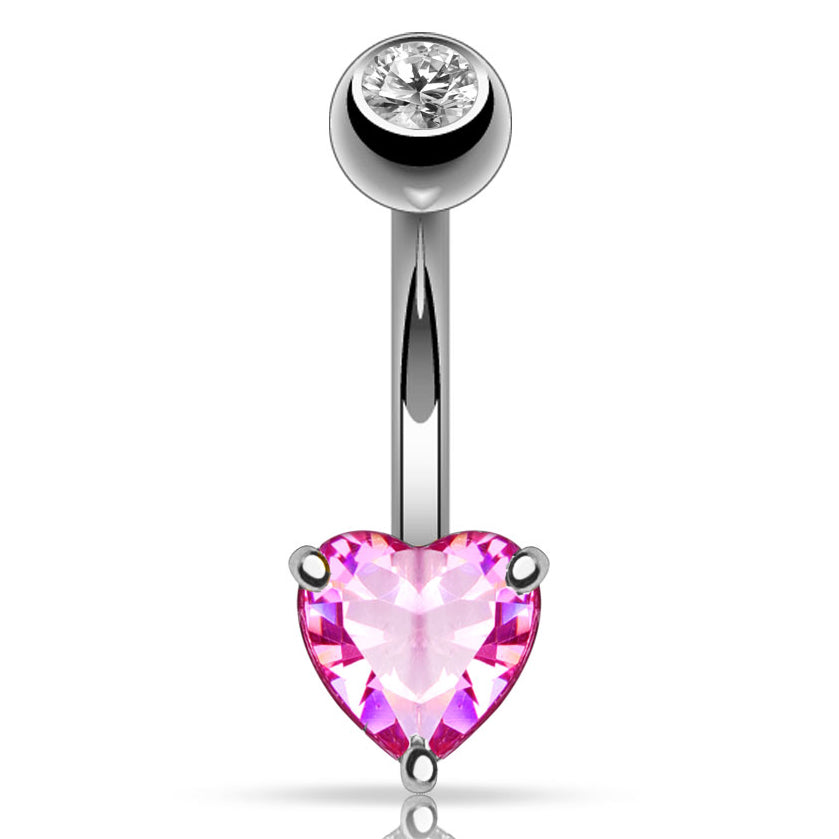 Solid 14K White Gold Belly Bar Gem Heart. Custom Sizing Available ...