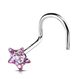 Star Gem Corkscrew Nose Ring in 14K White Gold