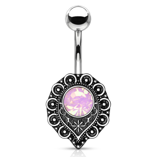 Mimi Pink Tribal Belly Bar - Fixed (non-dangle) Belly Bar. Navel Rings Australia.