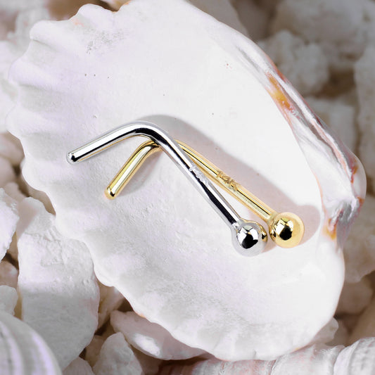Classic Ball L-Shape Nose Ring in 14K White Gold - Nostril. Navel Rings Australia.