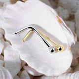 Classic Ball L-Shape Nose Ring in 14K White Gold - Nostril. Navel Rings Australia.