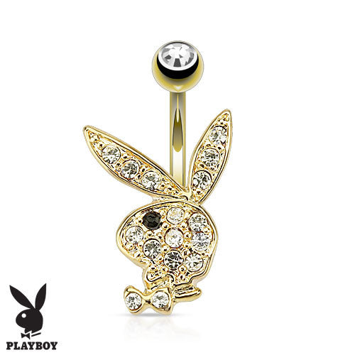 Playboy Bunny Belly Ring with Gold Plating - Fixed (non-dangle) Belly Bar. Navel Rings Australia.