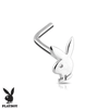 Playboy Bunny L-Shape Nose Ring in 14K White Gold