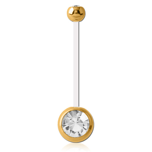 Mamma Mia Clear Flex Gem Maternity Belly Ring with Gold Plated Balls - Maternity Belly Ring. Navel Rings Australia.