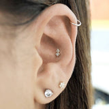 Princess Cut Four Diamond Trinity Earring by Maria Tash in 18K Yellow Gold. Flat Stud. - Earring. Navel Rings Australia.