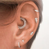 Princess Cut Four Diamond Trinity Earring by Maria Tash in 18K Yellow Gold. Flat Stud. - Earring. Navel Rings Australia.