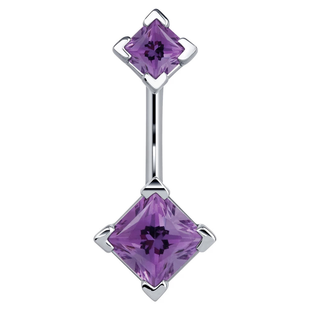 14K White Gold Princess Gem Belly Rings - Basic Curved Barbell. Navel Rings Australia.