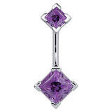 14K White Gold Princess Gem Belly Rings - Basic Curved Barbell. Navel Rings Australia.