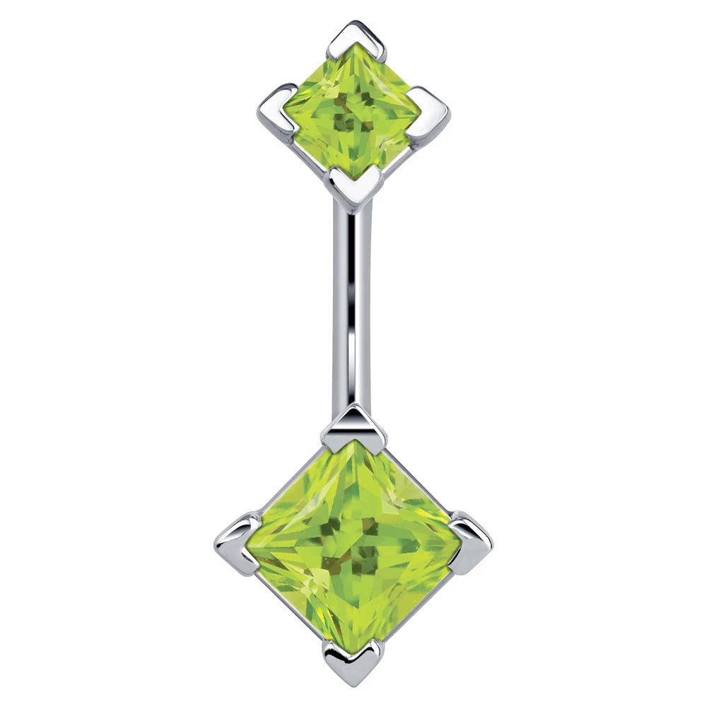 14K White Gold Princess Gem Belly Rings - Basic Curved Barbell. Navel Rings Australia.