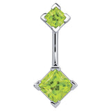 14K White Gold Princess Gem Belly Rings - Basic Curved Barbell. Navel Rings Australia.