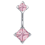 14K White Gold Princess Gem Belly Rings - Basic Curved Barbell. Navel Rings Australia.