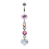 Prism Heart Drop Navel Ring - Dangling Belly Ring. Navel Rings Australia.