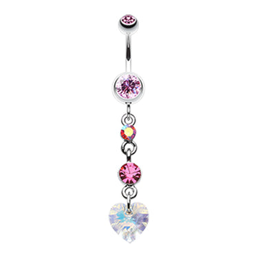 Prism Heart Drop Navel Ring - Dangling Belly Ring. Navel Rings Australia.