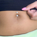 Rose Gold Classic Prong Opal Belly Bar - Basic Curved Barbell. Navel Rings Australia.