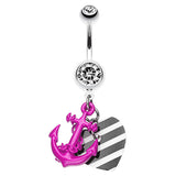 Metallic Anchor Love Charms Belly Bar - Dangling Belly Ring. Navel Rings Australia.