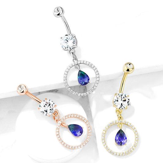Purple Rain Belly Dangle with Rose Gold Plating - Dangling Belly Ring. Navel Rings Australia.