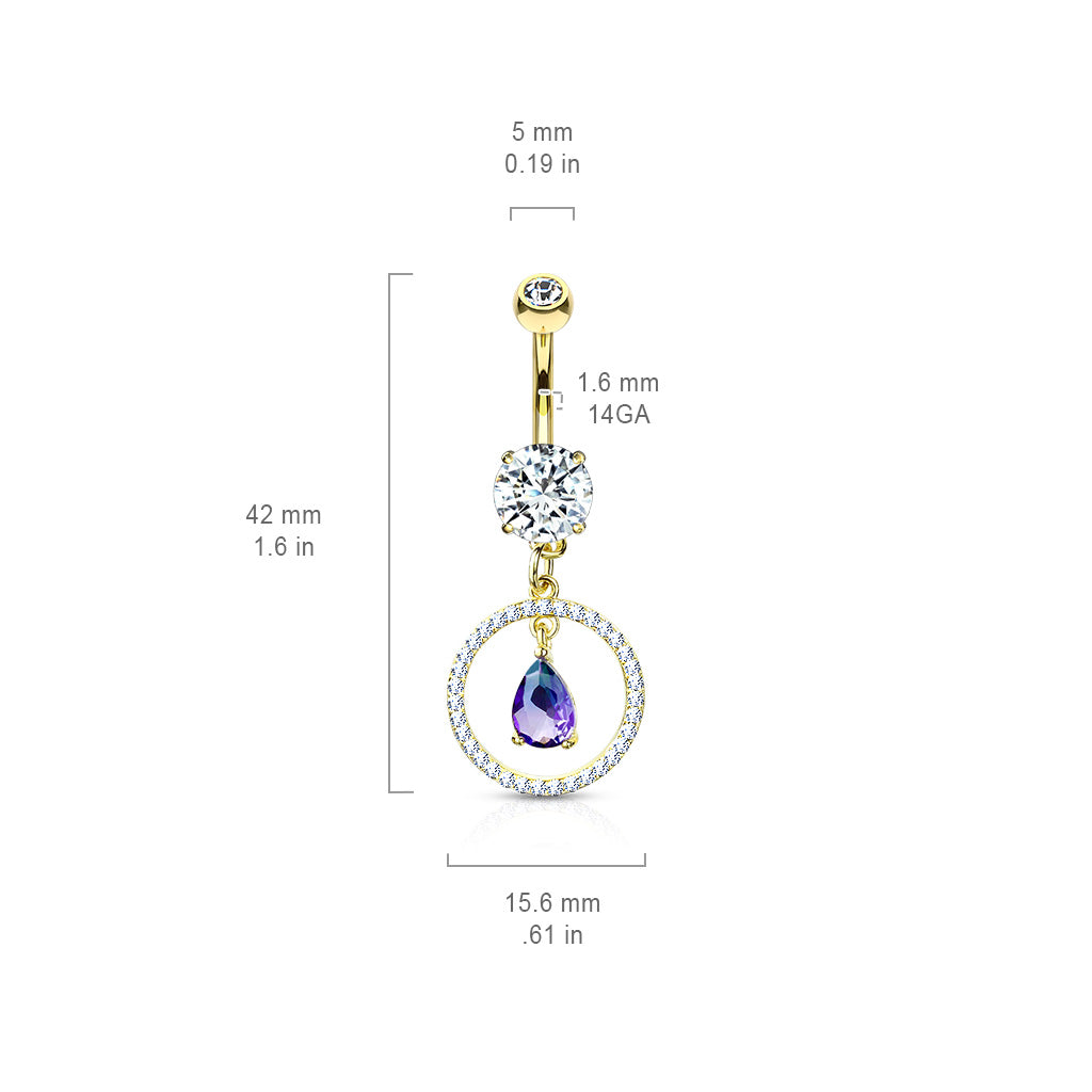 Purple Rain Belly Dangle with Rose Gold Plating - Dangling Belly Ring. Navel Rings Australia.