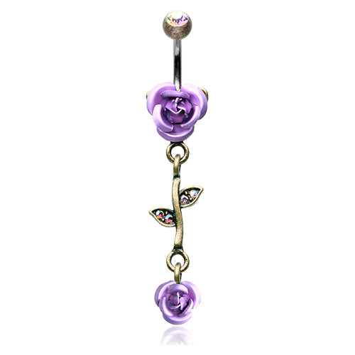 Brass Burnish Metallic Roses Belly Bars - Dangling Belly Ring. Navel Rings Australia.