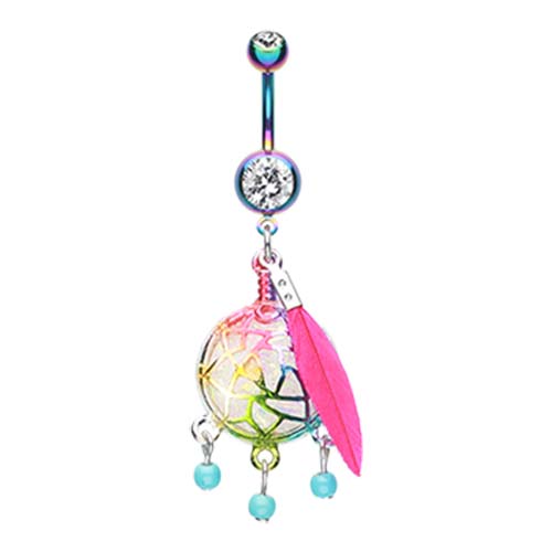Unicorns Rainbow Dream Catcher Belly Ring - Dangling Belly Ring. Navel Rings Australia.