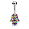 Rainbow Hamsa Belly Bar - Fixed (non-dangle) Belly Bar. Navel Rings Australia.
