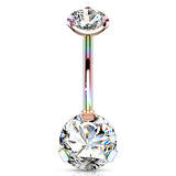 Internally Threaded Prong Set Belly Bar with Titanium Plating - Basic Curved Barbell. Navel Rings Australia.