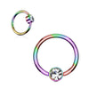 Rainbow FLAT Gem Ball Captive Belly Ring with Titanium Plating