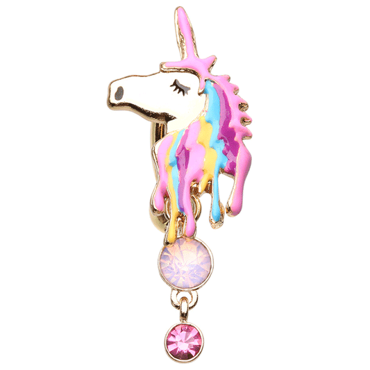 Drip Dye Unicorn Hair Belly Bar in Gold