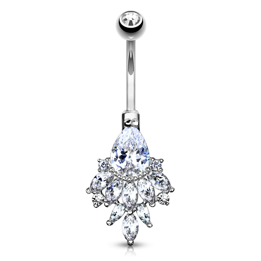 Razzle Dazzle Belly Ring in 14K White Gold - Fixed (non-dangle) Belly Bar. Navel Rings Australia.