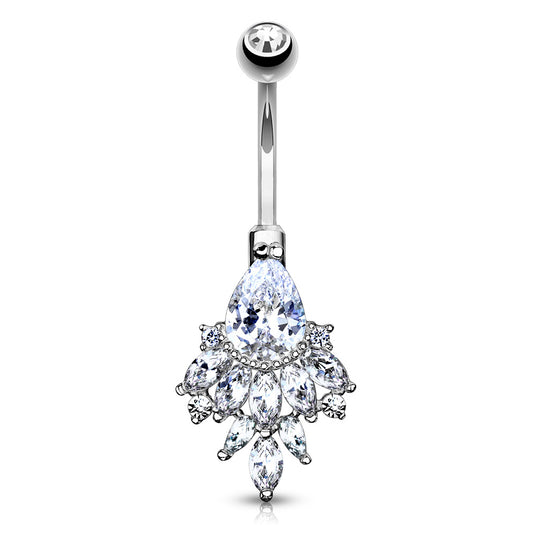 Razzle Dazzle Belly Ring in 14K White Gold - Fixed (non-dangle) Belly Bar. Navel Rings Australia.