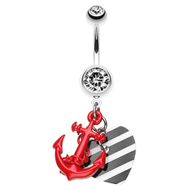 Metallic Anchor Love Charms Belly Bar - Dangling Belly Ring. Navel Rings Australia.