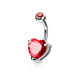 Heart Solitaire Belly Rings. Petite and Mega Heart Gems. - Fixed (non-dangle) Belly Bar. Navel Rings Australia.