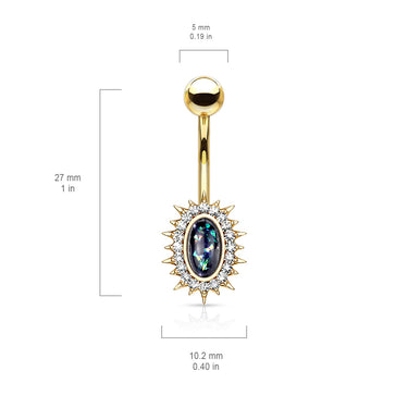 Regal Relics Opal Belly Bar with Rose Gold Plating - Fixed (non-dangle) Belly Bar. Navel Rings Australia.
