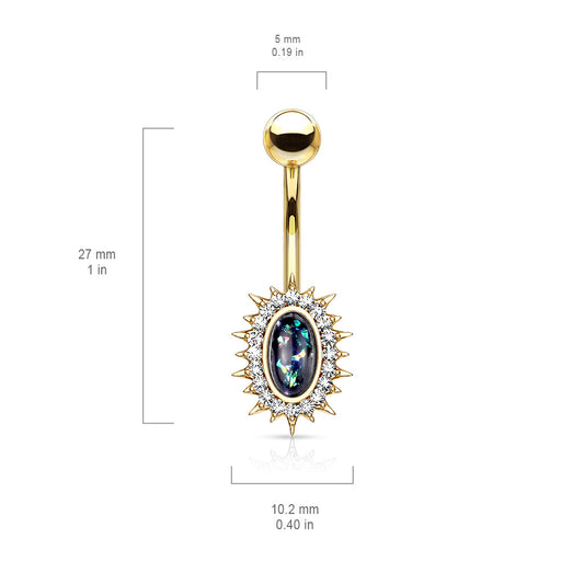 Regal Relics Opal Belly Bar with Gold Plating - Fixed (non-dangle) Belly Bar. Navel Rings Australia.