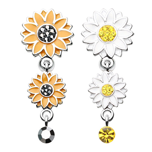 Beach Sunflower Reverse Belly Button Bar - Reverse Top Down Belly Ring. Navel Rings Australia.