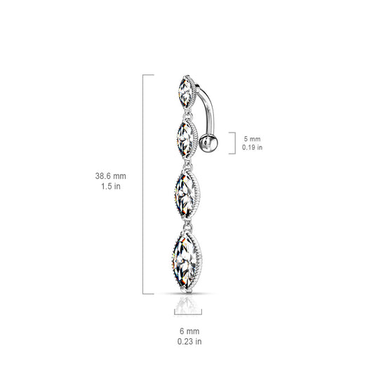 Xiomara Reverse Belly Bar with Rose Gold Plating - Reverse Top Down Belly Ring. Navel Rings Australia.