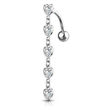 Chain of Hearts Reverse Belly Bar - Reverse Top Down Belly Ring. Navel Rings Australia.