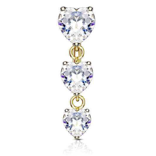 Frankie's Heart Fall Belly Bar with Gold Plating - Reverse Top Down Belly Ring. Navel Rings Australia.