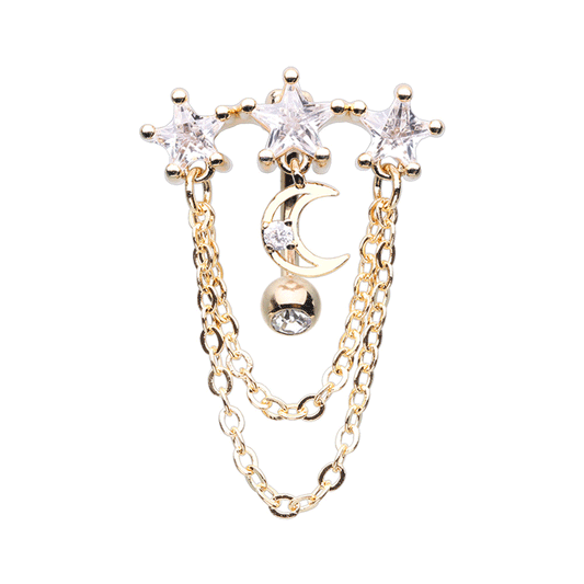 Ecliptic Zodiac Stars Reverse Belly Ring with Gold Plating