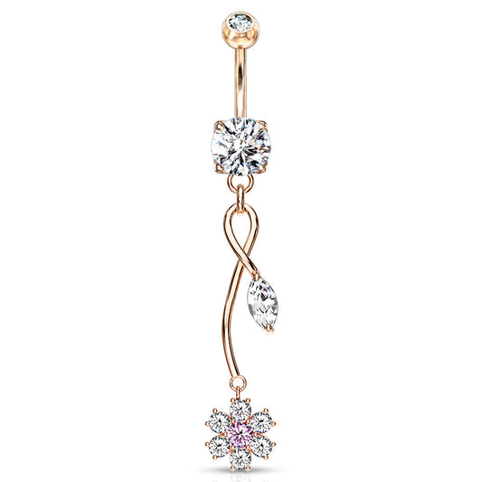 Fantasía Orchid Zenith Belly Ring with Rose Gold Plating - Dangling Belly Ring. Navel Rings Australia.