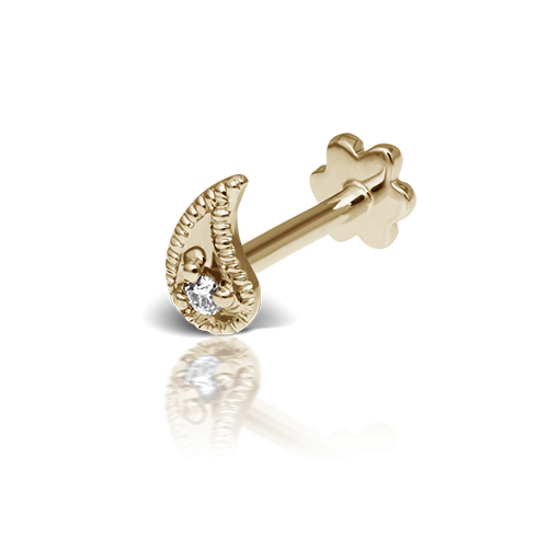 Diamond Paisley Threaded Stud by Maria Tash in 14K Yellow Gold. Flat Stud.