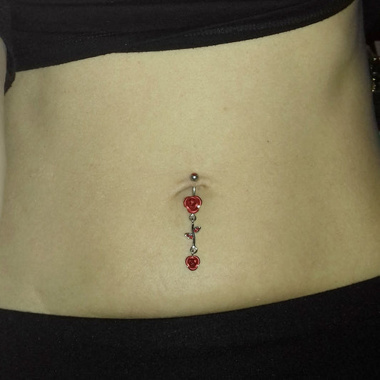 Metallic Ruby Rose Navel Bar - Dangling Belly Ring. Navel Rings Australia.